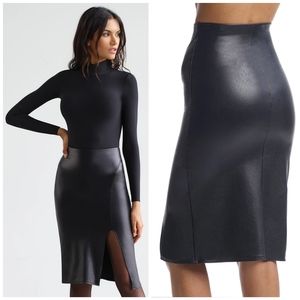 NEW Commando Faux Leather Side Slit Midi Skirt Black